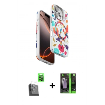 MARSİLYAN™- iPhone 16 Pro Kılıf Siluet Doku - Şeffaf 360 Full Body Arka Koruyucu + Raze Metal Kamera Lens - SH