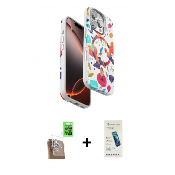 MARSİLYAN™- iPhone 16 Pro Kılıf Siluet Doku - Şeffaf Pasifik Cam Ekran Koruyucu + Raze Metal Kamera Lens - CLTM