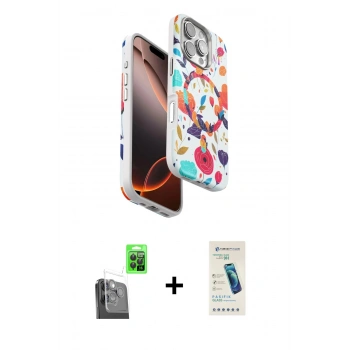 MARSİLYAN™- iPhone 16 Pro Kılıf Siluet Doku - Şeffaf Pasifik Cam Ekran Koruyucu + Raze Metal Kamera Lens - SH