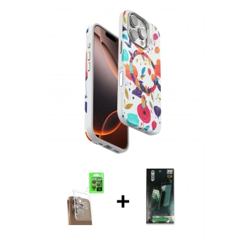 MARSİLYAN™- iPhone 16 Pro Kılıf Siluet Doku - Siyah 360 Mat Full Body Arka Koruyucu + Raze Metal Kamera Lens - CLTM