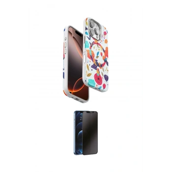 MARSİLYAN™- iPhone 16 Pro Kılıf Siluet Doku - Siyah 3D Antistatik Hayalet Cam Ekran Koruyucu