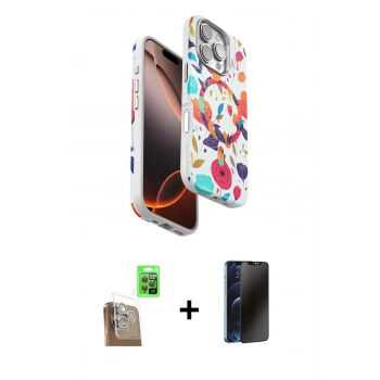 MARSİLYAN™- iPhone 16 Pro Kılıf Siluet Doku - Siyah 3D Antistatik Hayalet Cam Ekran Koruyucu + Raze Metal Kamera Lens - CLTM