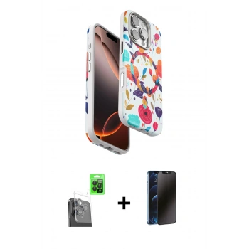 MARSİLYAN™- iPhone 16 Pro Kılıf Siluet Doku - Siyah 3D Antistatik Hayalet Cam Ekran Koruyucu + Raze Metal Kamera Lens - SH