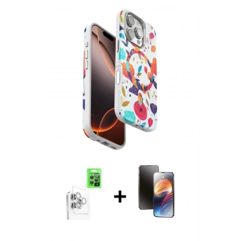 MARSİLYAN™- iPhone 16 Pro Kılıf Siluet Doku - Siyah 3D Antistatik Mat Seramik Nano Ekran Koruyucu + Raze Metal Kamera Lens - BZ