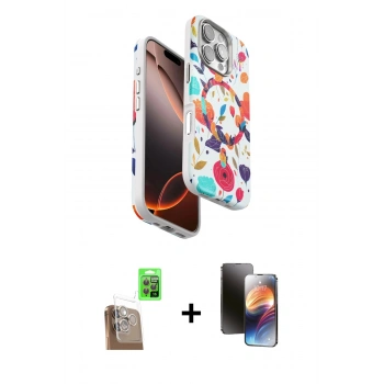 MARSİLYAN™- iPhone 16 Pro Kılıf Siluet Doku - Siyah 3D Antistatik Mat Seramik Nano Ekran Koruyucu + Raze Metal Kamera Lens - CLTM