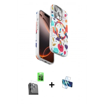 MARSİLYAN™- iPhone 16 Pro Kılıf Siluet Doku - Siyah 3D Antistatik Seramik Nano Ekran Koruyucu + Raze Metal Kamera Lens - SH