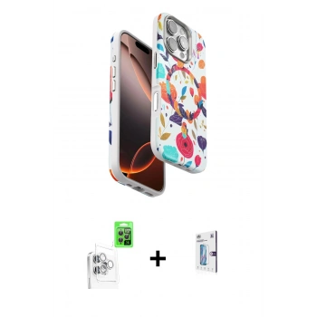 MARSİLYAN™- iPhone 16 Pro Kılıf Siluet Doku - Siyah Bilvis 0.18mm Plus Cam Ekran Koruyucu + Raze Metal Kamera Lens - BZ