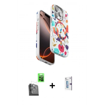 MARSİLYAN™- iPhone 16 Pro Kılıf Siluet Doku - Siyah Bilvis 0.18mm Plus Cam Ekran Koruyucu + Raze Metal Kamera Lens - SH