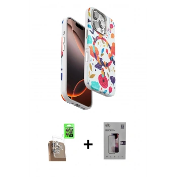 MARSİLYAN™- iPhone 16 Pro Kılıf Siluet Doku - Siyah Bilvis 3D Mat Cam Ekran Koruyucu + Raze Metal Kamera Lens - CLTM
