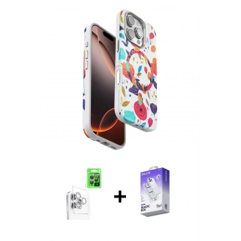 MARSİLYAN™- iPhone 16 Pro Kılıf Siluet Doku - Siyah Bilvis 5in1 3D Magic Cam Ekran Koruyucu + Raze Metal Kamera Lens - BZ