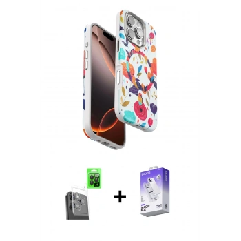 MARSİLYAN™- iPhone 16 Pro Kılıf Siluet Doku - Siyah Bilvis 5in1 3D Magic Cam Ekran Koruyucu + Raze Metal Kamera Lens - SH