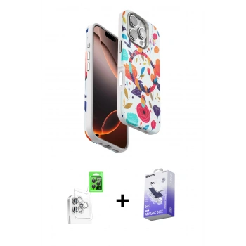 MARSİLYAN™- iPhone 16 Pro Kılıf Siluet Doku - Siyah Bilvis 5in1 5D Magic Hayalet Cam Ekran Koruyucu + Raze Metal Kamera Lens - BZ