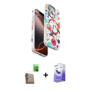 MARSİLYAN™- iPhone 16 Pro Kılıf Siluet Doku - Siyah Bilvis 5in1 5D Magic Hayalet Cam Ekran Koruyucu + Raze Metal Kamera Lens - CLTM