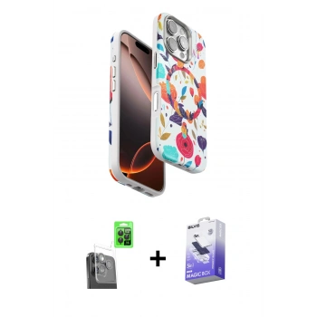 MARSİLYAN™- iPhone 16 Pro Kılıf Siluet Doku - Siyah Bilvis 5in1 5D Magic Hayalet Cam Ekran Koruyucu + Raze Metal Kamera Lens - SH
