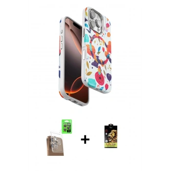 MARSİLYAN™- iPhone 16 Pro Kılıf Siluet Doku - Siyah Buffer Cam Ekran Koruyucu + Raze Metal Kamera Lens - CLTM