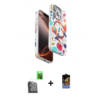 MARSİLYAN™- iPhone 16 Pro Kılıf Siluet Doku - Siyah Buffer Hayalet Cam Ekran Koruyucu + Raze Metal Kamera Lens - SH