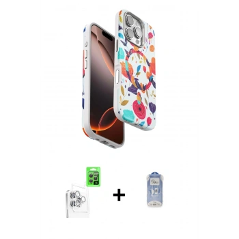 MARSİLYAN™- iPhone 16 Pro Kılıf Siluet Doku - Siyah Joko Magic 5D Cam + Raze Metal Kamera Lens - BZ