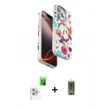 MARSİLYAN™- iPhone 16 Pro Kılıf Siluet Doku - Siyah Joko Magic 5D Hayalet Cam + Raze Metal Kamera Lens - BZ