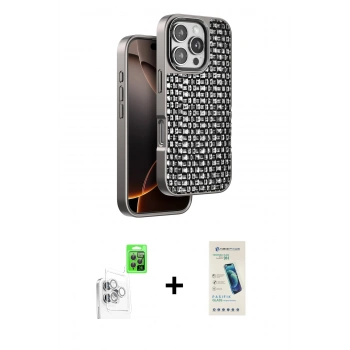 MARSİLYAN™- iPhone 16 Pro Kılıf Siluet Form Serisi - Şeffaf Pasifik Cam Ekran Koruyucu + Raze Metal Kamera Lens - BZ