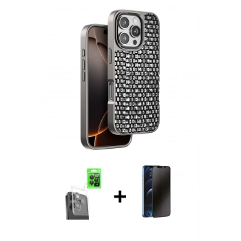 MARSİLYAN™- iPhone 16 Pro Kılıf Siluet Form Serisi - Siyah 3D Antistatik Hayalet Cam Ekran Koruyucu + Raze Metal Kamera Lens - SH
