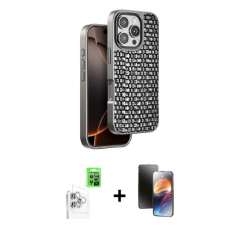 MARSİLYAN™- iPhone 16 Pro Kılıf Siluet Form Serisi - Siyah 3D Antistatik Mat Seramik Nano Ekran Koruyucu + Raze Metal Kamera Lens - BZ