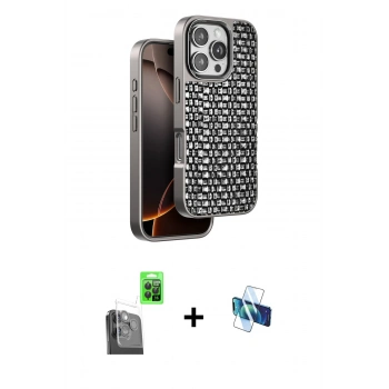 MARSİLYAN™- iPhone 16 Pro Kılıf Siluet Form Serisi - Siyah 3D Antistatik Seramik Nano Ekran Koruyucu + Raze Metal Kamera Lens - SH