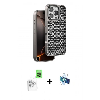 MARSİLYAN™- iPhone 16 Pro Kılıf Siluet Form Serisi - Siyah 3D Antistatik Seramik Nano Ekran Koruyucu + Raze Metal Kamera Lens - BZ