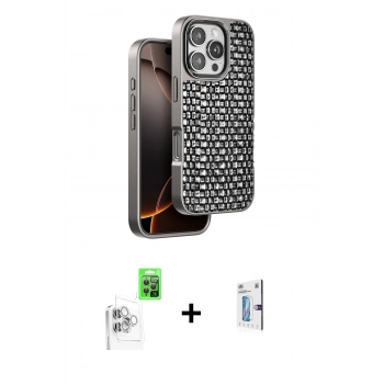 MARSİLYAN™- iPhone 16 Pro Kılıf Siluet Form Serisi - Siyah Bilvis 0.18mm Plus Cam Ekran Koruyucu + Raze Metal Kamera Lens - BZ