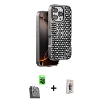 MARSİLYAN™- iPhone 16 Pro Kılıf Siluet Form Serisi - Siyah Bilvis 3D Cam Ekran Koruyucu + Raze Metal Kamera Lens - SH
