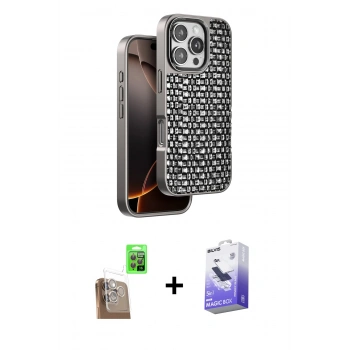 MARSİLYAN™- iPhone 16 Pro Kılıf Siluet Form Serisi - Siyah Bilvis 5in1 5D Magic Hayalet Cam Ekran Koruyucu + Raze Metal Kamera Lens - CLTM