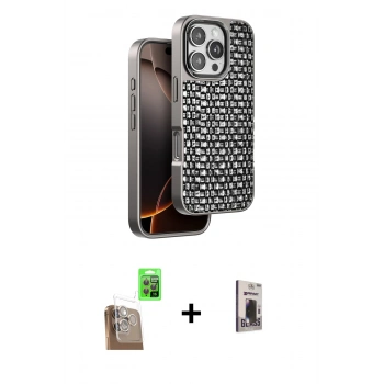 MARSİLYAN™- iPhone 16 Pro Kılıf Siluet Form Serisi - Siyah Bilvis Hayalet Cam Ekran Koruyucu + Raze Metal Kamera Lens - CLTM
