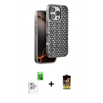 MARSİLYAN™- iPhone 16 Pro Kılıf Siluet Form Serisi - Siyah Buffer Cam Ekran Koruyucu + Raze Metal Kamera Lens - BZ