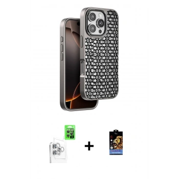 MARSİLYAN™- iPhone 16 Pro Kılıf Siluet Form Serisi - Siyah Buffer Hayalet Cam Ekran Koruyucu + Raze Metal Kamera Lens - BZ