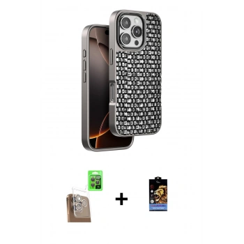 MARSİLYAN™- iPhone 16 Pro Kılıf Siluet Form Serisi - Siyah Buffer Hayalet Cam Ekran Koruyucu + Raze Metal Kamera Lens - CLTM