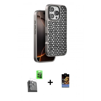 MARSİLYAN™- iPhone 16 Pro Kılıf Siluet Form Serisi - Siyah Buffer Hayalet Cam Ekran Koruyucu + Raze Metal Kamera Lens - SH