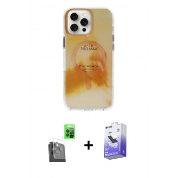 MARSİLYAN™- iPhone 16 Pro Kılıf Ufuk Doku Prime - Siyah Bilvis 5in1 5D Magic Hayalet Cam Ekran Koruyucu + Raze Metal Kamera Lens - SH