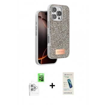 MARSİLYAN™- iPhone 16 Pro Kılıf Vadi Klasik Serisi - Şeffaf Pasifik Cam Ekran Koruyucu + Raze Metal Kamera Lens - BZ