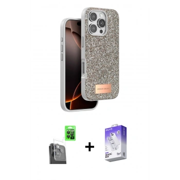 MARSİLYAN™- iPhone 16 Pro Kılıf Vadi Klasik Serisi - Siyah Bilvis 5in1 3D Magic Cam Ekran Koruyucu + Raze Metal Kamera Lens - SH