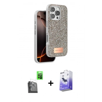 MARSİLYAN™- iPhone 16 Pro Kılıf Vadi Klasik Serisi - Siyah Bilvis 5in1 5D Magic Hayalet Cam Ekran Koruyucu + Raze Metal Kamera Lens - SH