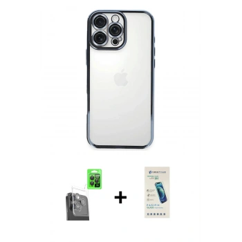 MARSİLYAN™- iPhone 16 Pro Kılıf Vadi Minimal - Şeffaf Pasifik Cam Ekran Koruyucu + Raze Metal Kamera Lens - SH