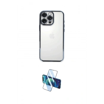 MARSİLYAN™- iPhone 16 Pro Kılıf Vadi Minimal - Siyah 3D Antistatik Cam Ekran Koruyucu