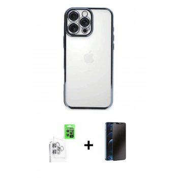 MARSİLYAN™- iPhone 16 Pro Kılıf Vadi Minimal - Siyah 3D Antistatik Hayalet Cam Ekran Koruyucu + Raze Metal Kamera Lens - BZ