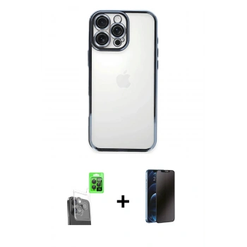 MARSİLYAN™- iPhone 16 Pro Kılıf Vadi Minimal - Siyah 3D Antistatik Hayalet Cam Ekran Koruyucu + Raze Metal Kamera Lens - SH