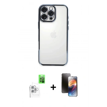 MARSİLYAN™- iPhone 16 Pro Kılıf Vadi Minimal - Siyah 3D Antistatik Mat Seramik Nano Ekran Koruyucu + Raze Metal Kamera Lens - BZ