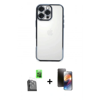 MARSİLYAN™- iPhone 16 Pro Kılıf Vadi Minimal - Siyah 3D Antistatik Mat Seramik Nano Ekran Koruyucu + Raze Metal Kamera Lens - SH