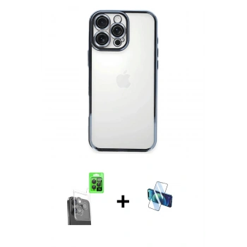 MARSİLYAN™- iPhone 16 Pro Kılıf Vadi Minimal - Siyah 3D Antistatik Seramik Nano Ekran Koruyucu + Raze Metal Kamera Lens - SH
