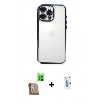 MARSİLYAN™- iPhone 16 Pro Kılıf Vadi Minimal - Siyah Bilvis 0.18mm Plus Cam Ekran Koruyucu + Raze Metal Kamera Lens - CLTM