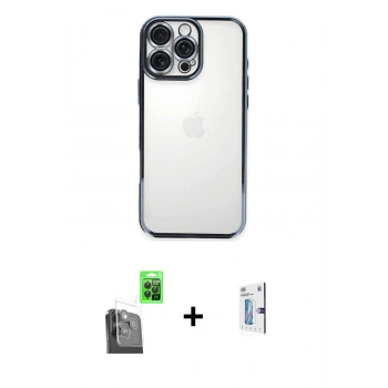 MARSİLYAN™- iPhone 16 Pro Kılıf Vadi Minimal - Siyah Bilvis 0.18mm Plus Cam Ekran Koruyucu + Raze Metal Kamera Lens - SH