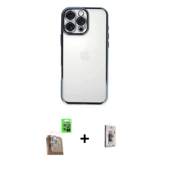 MARSİLYAN™- iPhone 16 Pro Kılıf Vadi Minimal - Siyah Bilvis 3D Cam Ekran Koruyucu + Raze Metal Kamera Lens - CLTM