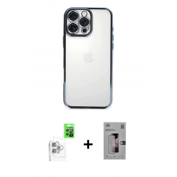 MARSİLYAN™- iPhone 16 Pro Kılıf Vadi Minimal - Siyah Bilvis 3D Mat Cam Ekran Koruyucu + Raze Metal Kamera Lens - BZ